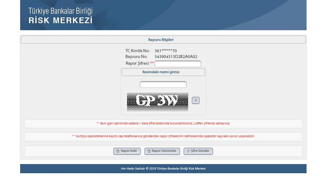 Risk Merkezi Raporu Başvurusu Sonuç