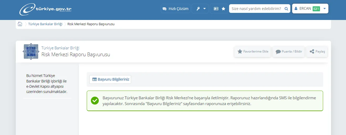 Risk Merkezi Raporu Başvurusu