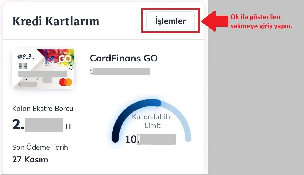 QNB Finansbank Sanal Kart Oluşturma Menü