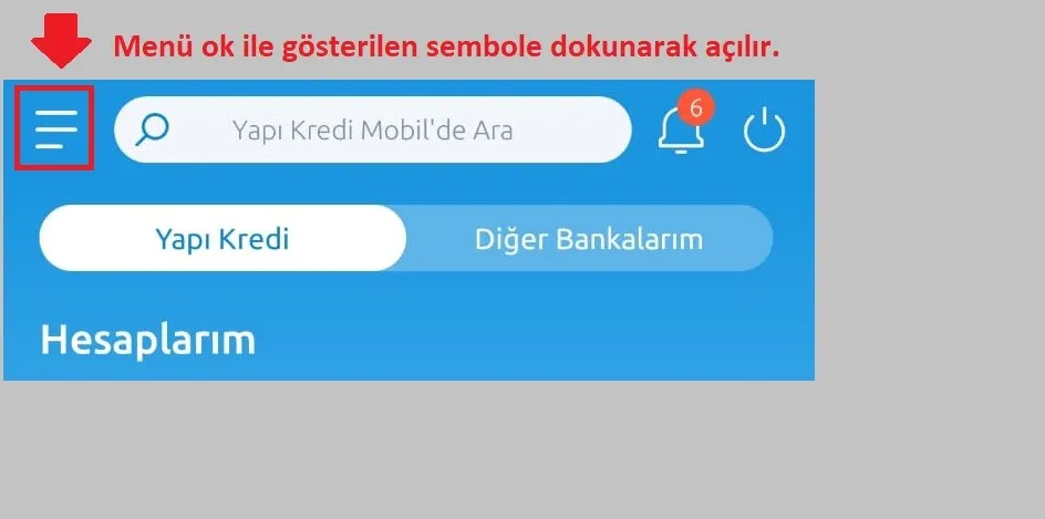 Yapı Kredi Sanal Kart Oluşturma Menü