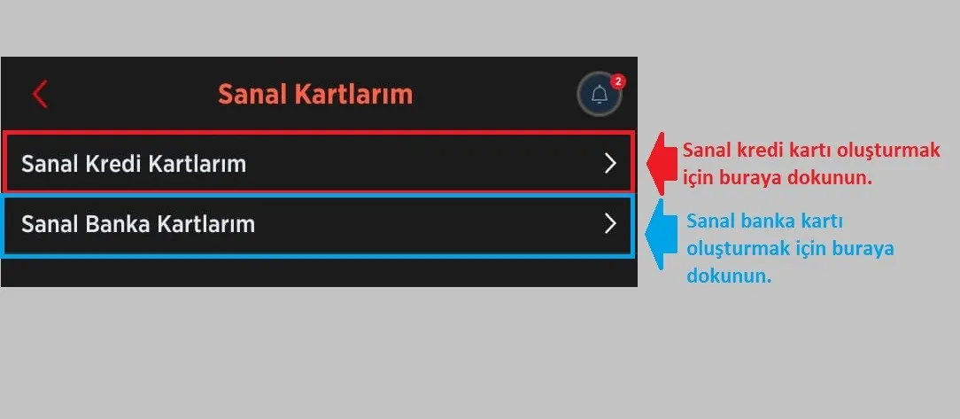 Ziraat Bankası Sanal Kart Oluşturma Menü Sanal Kartlarım