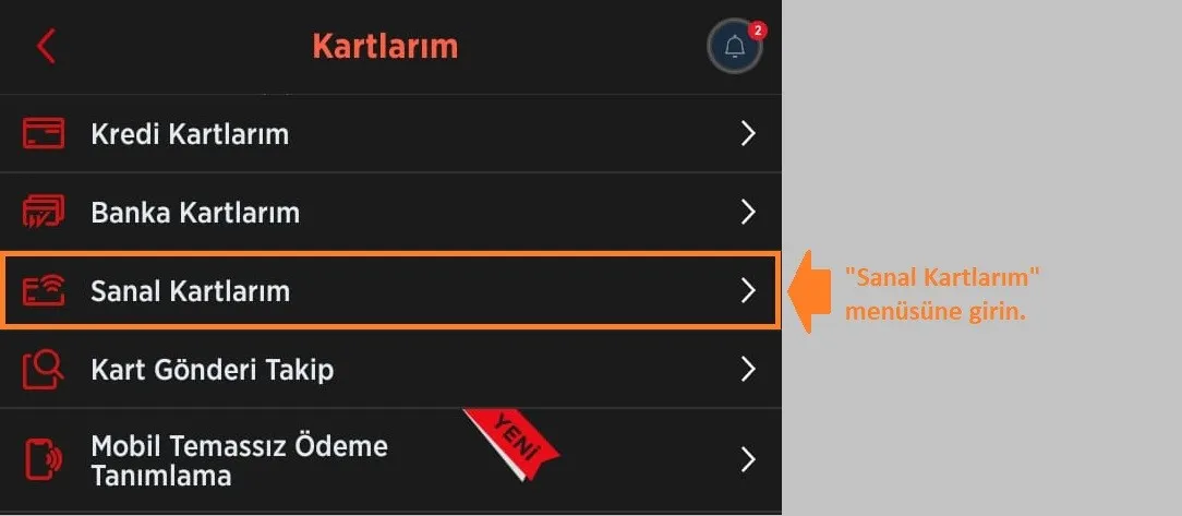 Ziraat Bankası Sanal Kart Oluşturma Menü Sanal Kartlarım