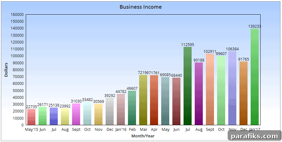 Here is my blogging income chart that displays my income for the past 2 years.