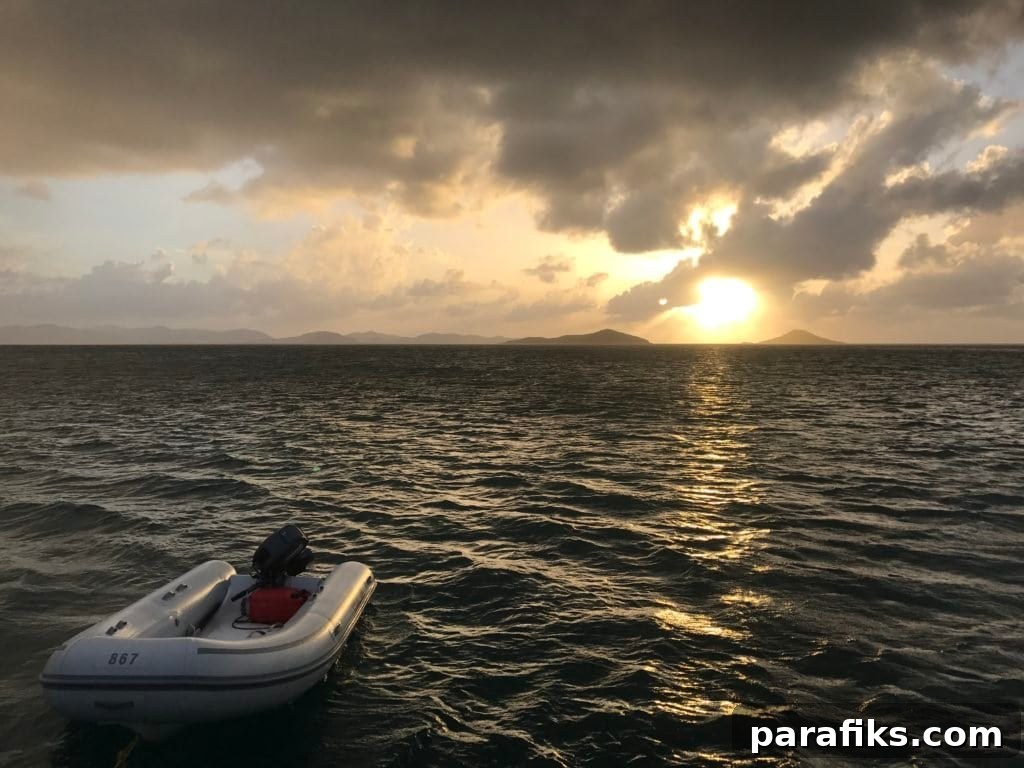 Sunset on the sailing charter