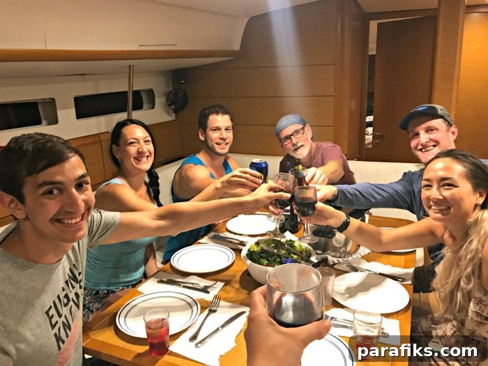 Eating dinner on the sailboat