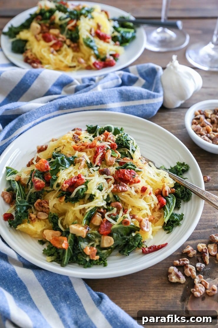 10 Meatless Monday Recipes Worth Trying This Week 2 Roasted Garlic and Kale Spaghetti Squash with Sun-Dried Tomatoes