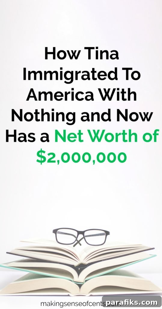 Tina immigrated with her family to North America when she was 18 and had just a few hundred dollars. She now earns around $400,000 per year and has a net worth of about $2,000,000.