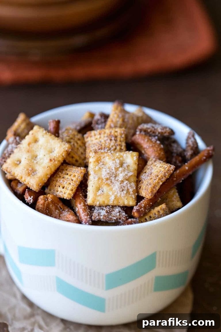 10 Quick Road Trip Snack Recipes for Traveling Foodies 4 Cinnamon sugar Chex mix