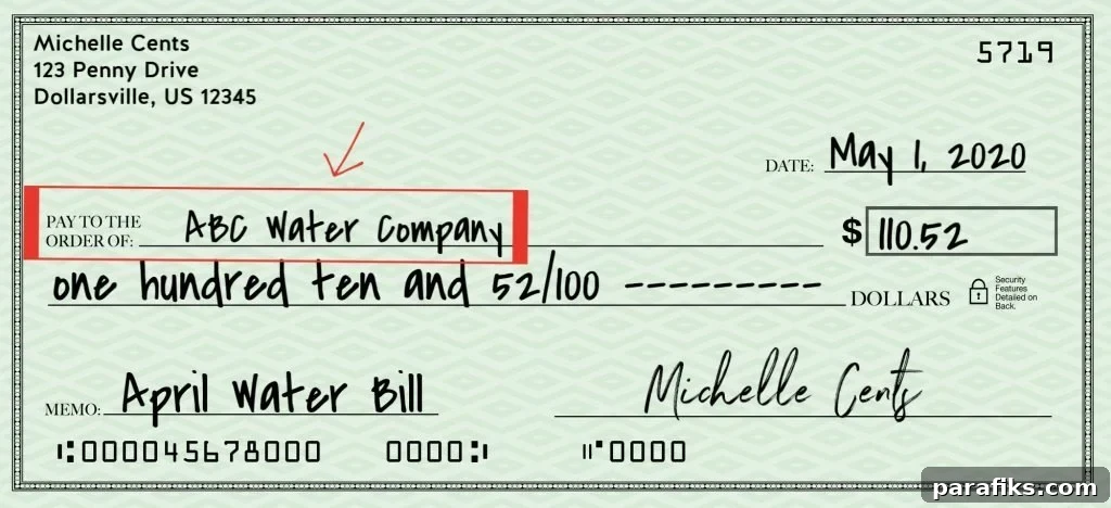 How to Fill Out a Check: Step-by-Step Instructions 4 Check filled out with Pay to the order of