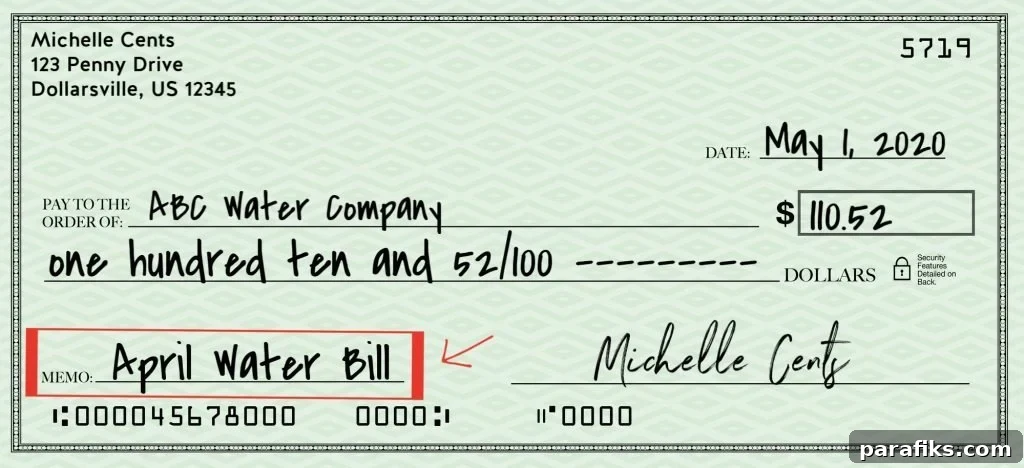 How to Fill Out a Check: Step-by-Step Instructions 7 memo line on check filled out