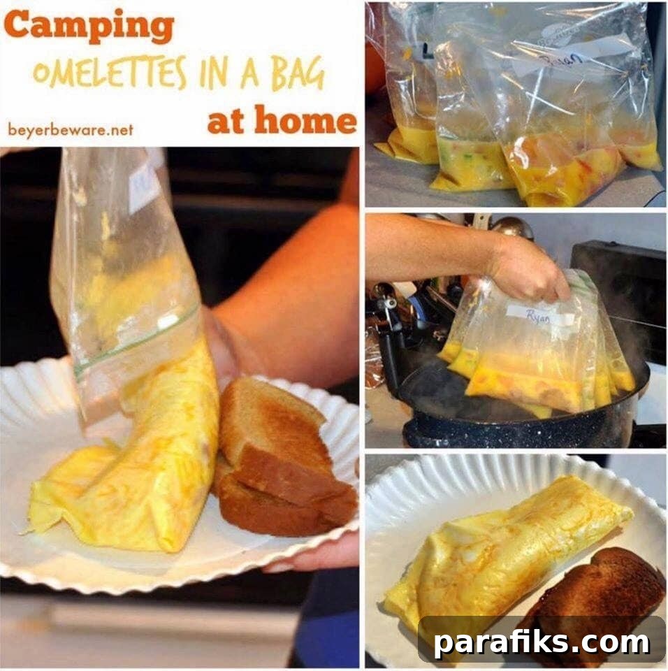 Camping omelettes in a bag