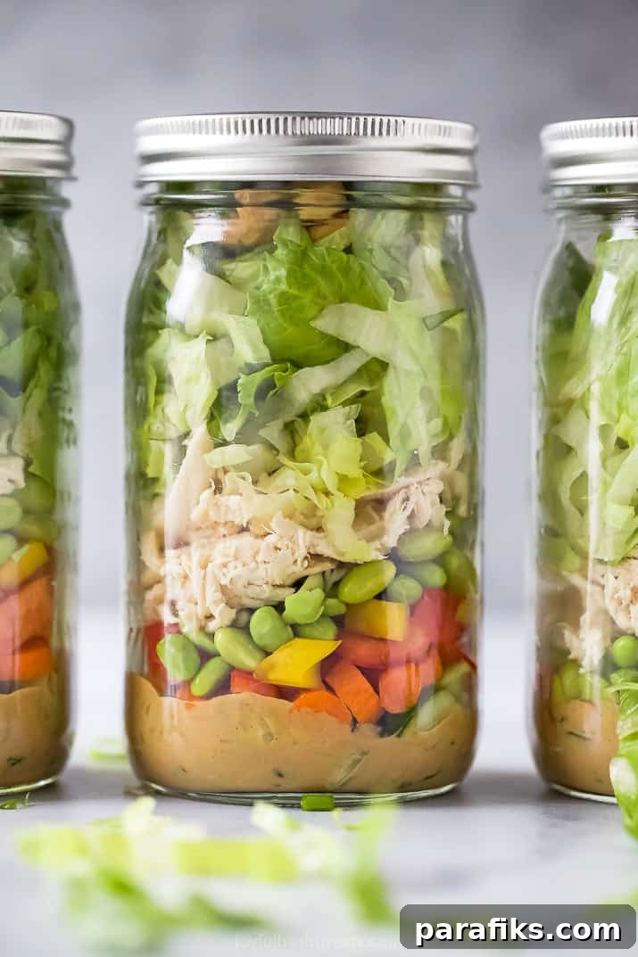 13 Salad Meal Prep Ideas to Save Time and Money 4 Thai Chicken Mason Jar Salad with Peanut Dressing