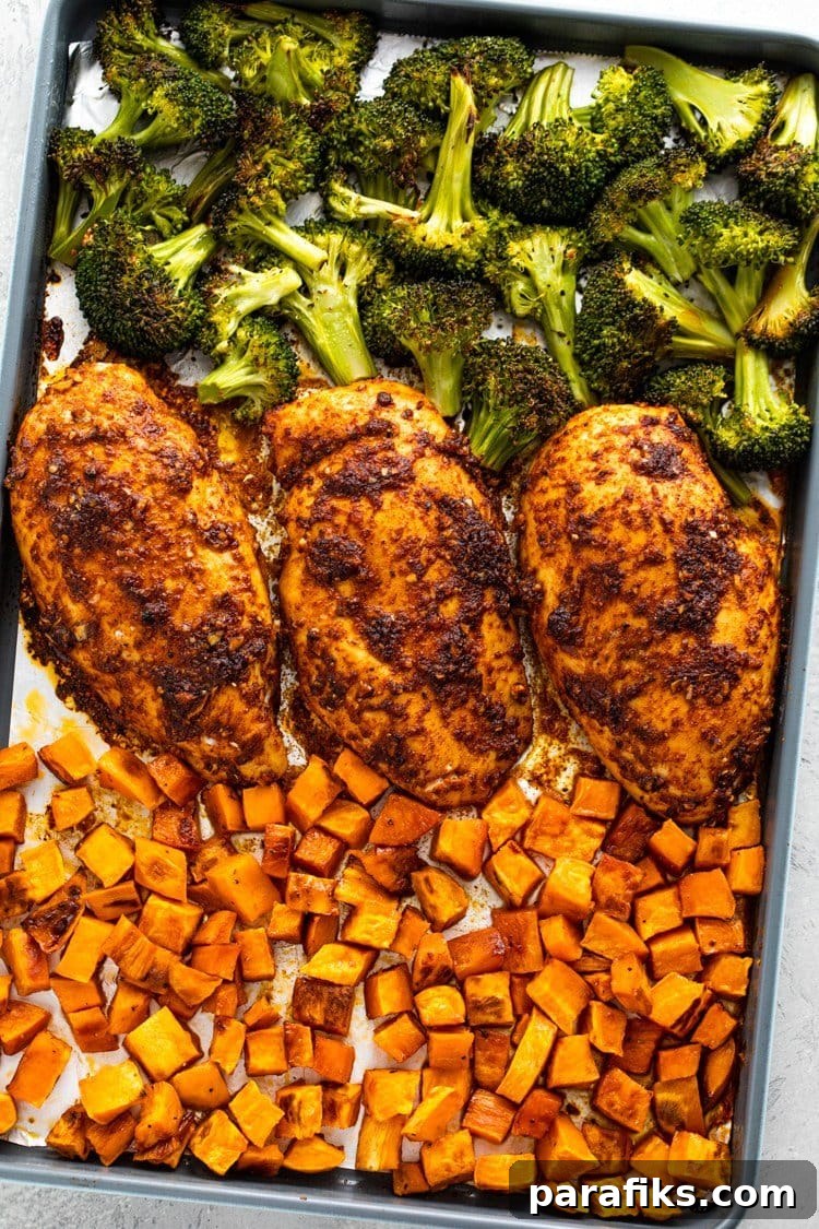 Sheet Pan Roasted Chicken, Sweet Potatoes, And Broccoli