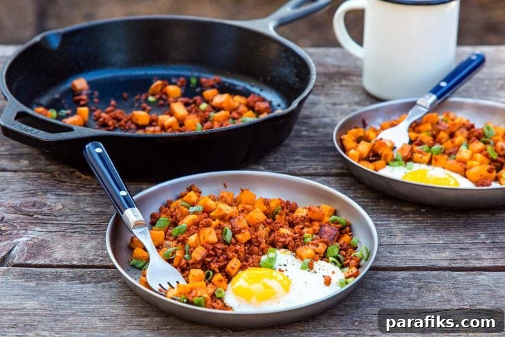 Chorizo and sweet potato hash