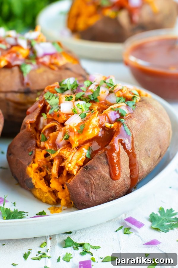 BBQ chicken stuffed sweet potatoes