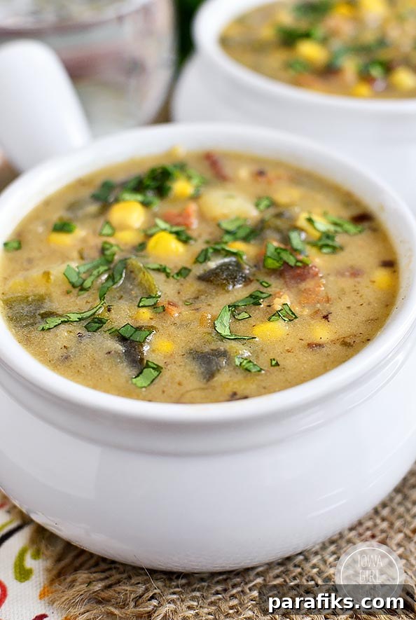Roasted poblano, sweet corn, and potato soup