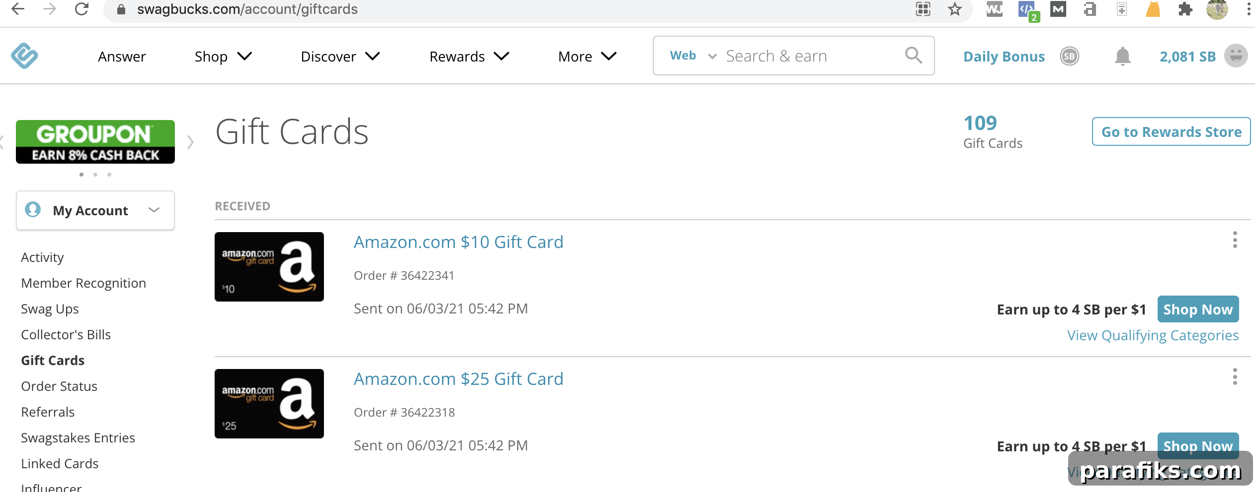 Swagbucks gift cards