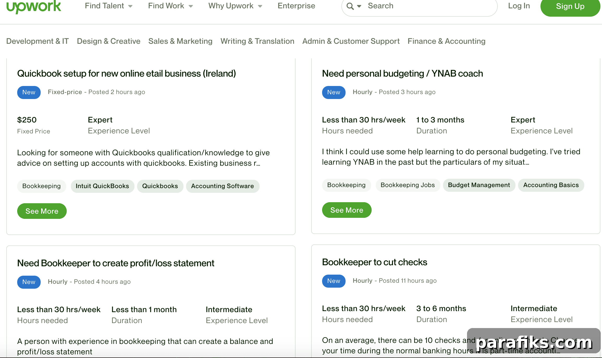how to find online bookkeeping jobs on Upwork