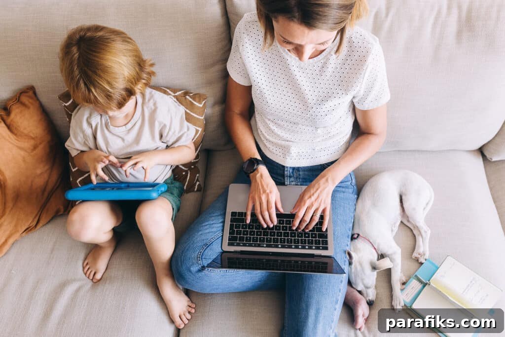 woman working with child next to her and dog. best side jobs for teachers to make extra money