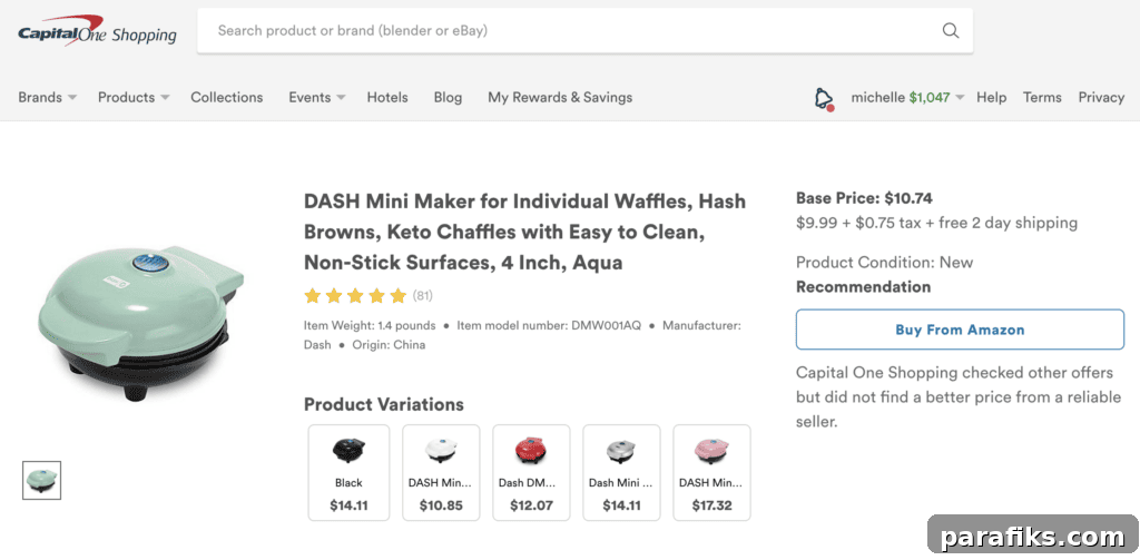 Capital One Shopping's price comparison tool 