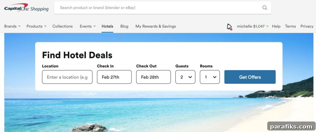 Capital One Shopping hotels and travel