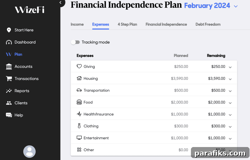 WizeFi expenses screenshot
