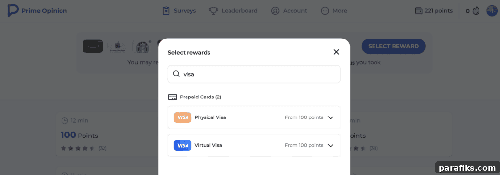 13 Ways to Score Free Visa Gift Cards 3 screenshot of prime opinion platform that shows free visa gift cards