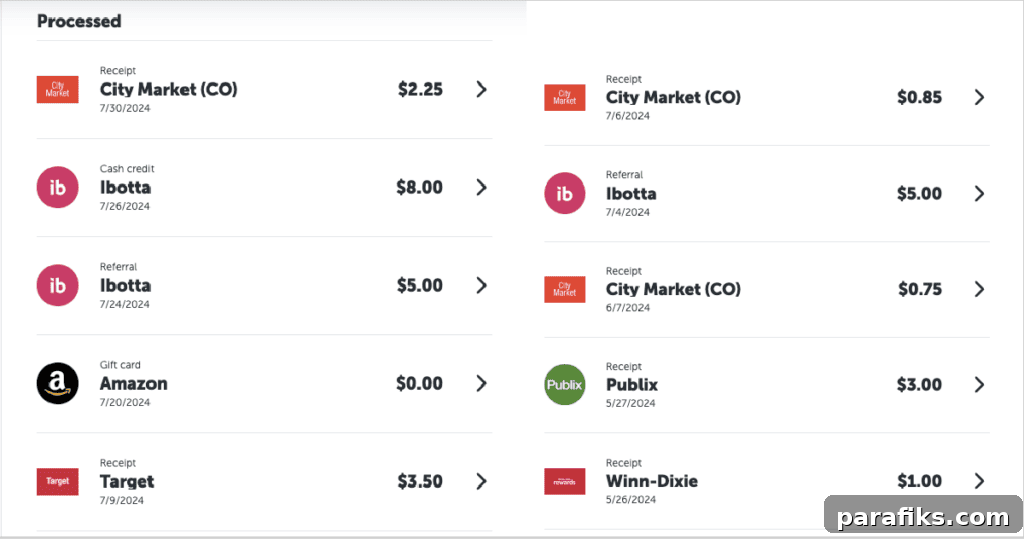 Here's a screenshot of some of the cash back that I've received from Ibotta recently.