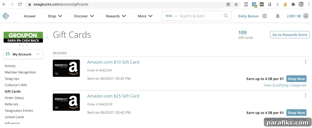 22 Apps That Let You Earn Free Gift Cards Fast 3 Swagbucks screenshot. best apps to earn gift cards for free. Proof that I’ve received over 100 free gift cards from Swagbucks.