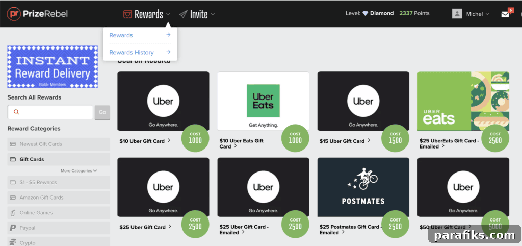 12 Ways to Score Free Uber Eats Gift Cards 4 Here's a screenshot of how to get free uber eats gift cards from Prizerebel
