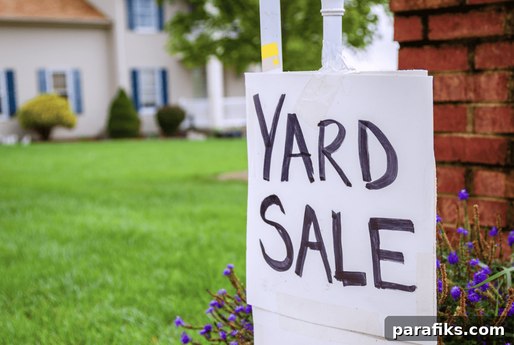 yard sale tips to make money. picture of yard sale sign in front yard.