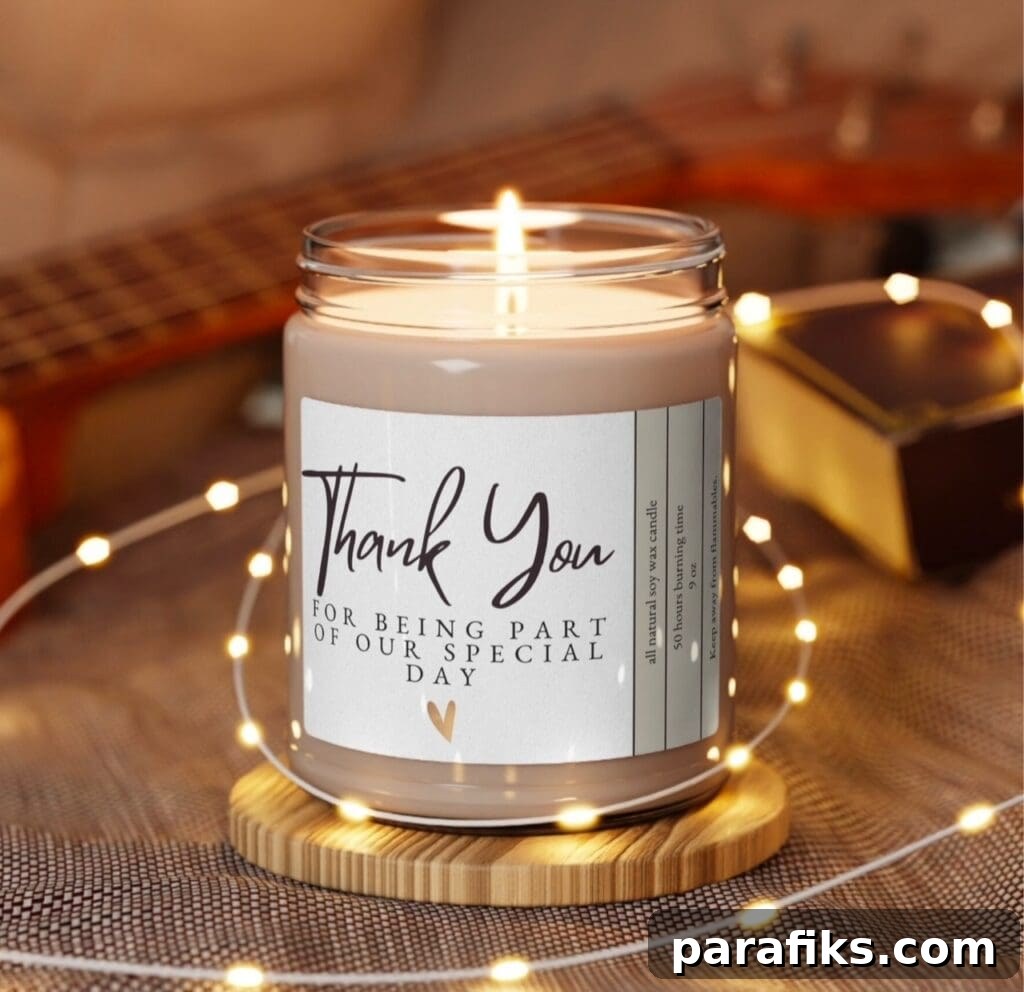 How I Earn $7,500 Monthly Selling Print-on-Demand Gifts 3 Example of a print-on-demand candle that reads "Thank you for being part of our special day"