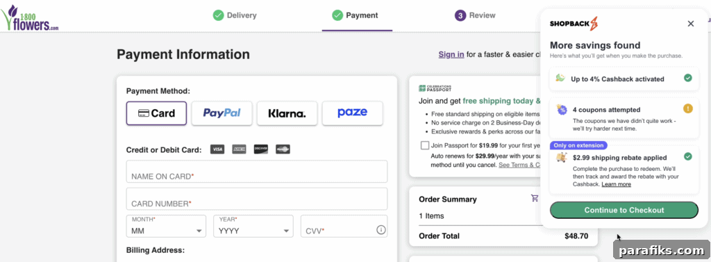 How the shipping rebates look with the browser extension