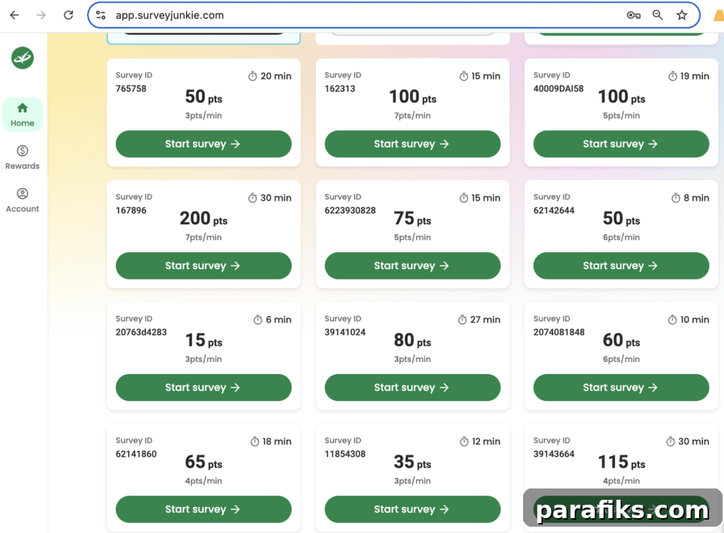 Earned $15 in 2 Hours Doing Surveys: Was It Worth My Time? 2 survey junkie examples of points that I can earn for each survey I answer
