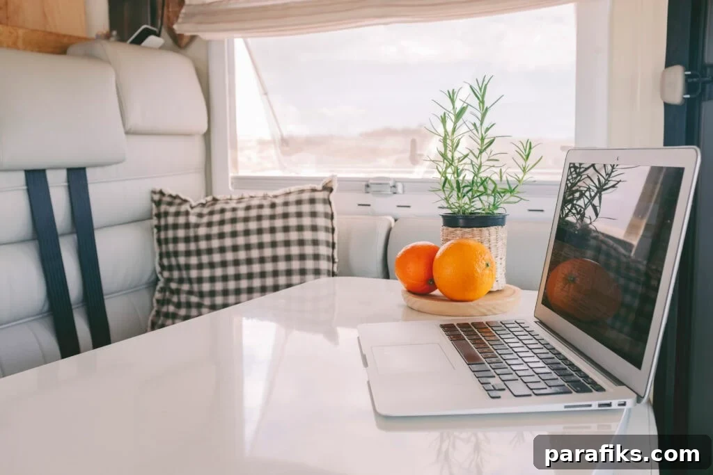 laptop on table in RV for article how to make $4,000 a month