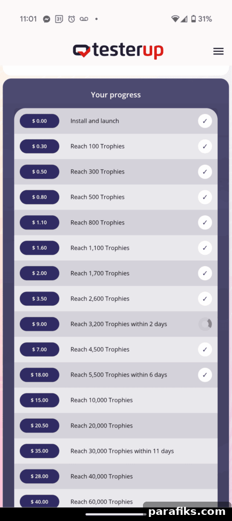 Testerup progress screenshot