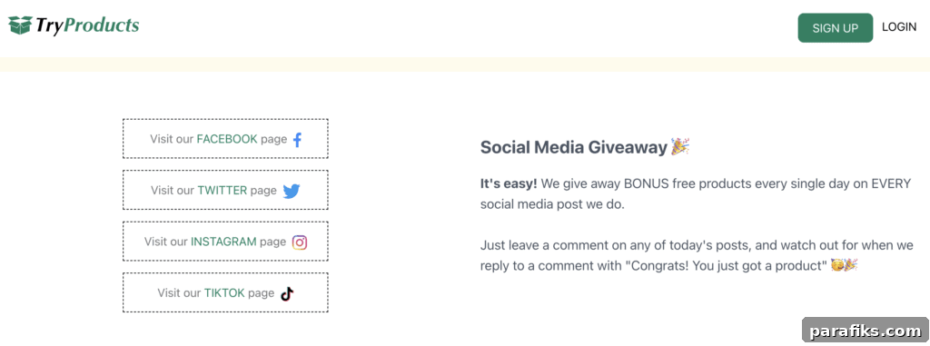 TryProducts screenshot of how to get their free sample box