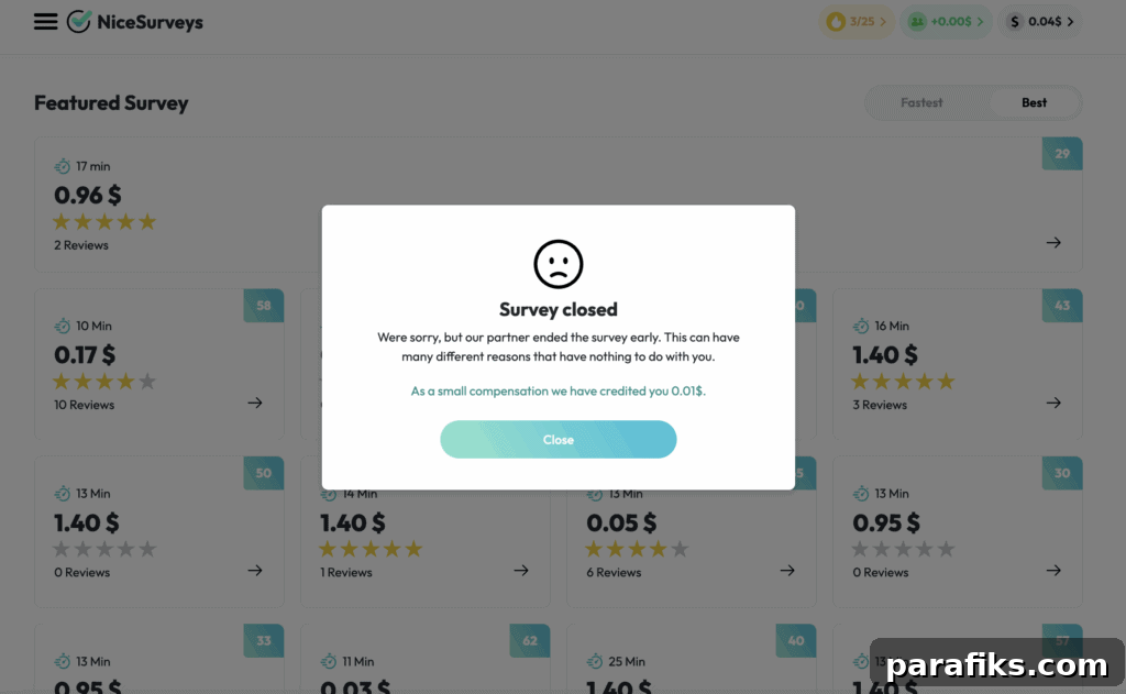 NiceSurveys Review: How I Earned $5 in One Hour 5 Here’s an example of a survey that I was kicked out of.