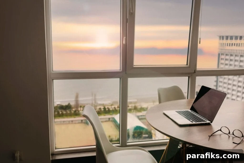 Perfect freelance workspace with sea and sunset for article 12 Surprising Work From Home Jobs You've Probably Never Heard Of
