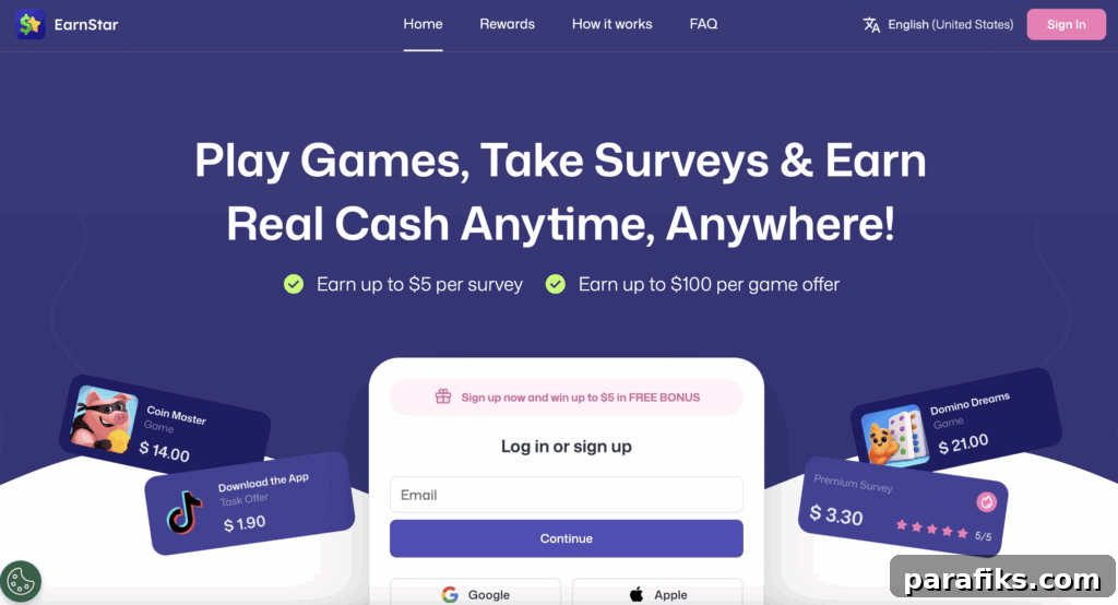 EarnStar Review: Can You Make Real Money from Surveys & Games? 2 EarnStar homepage