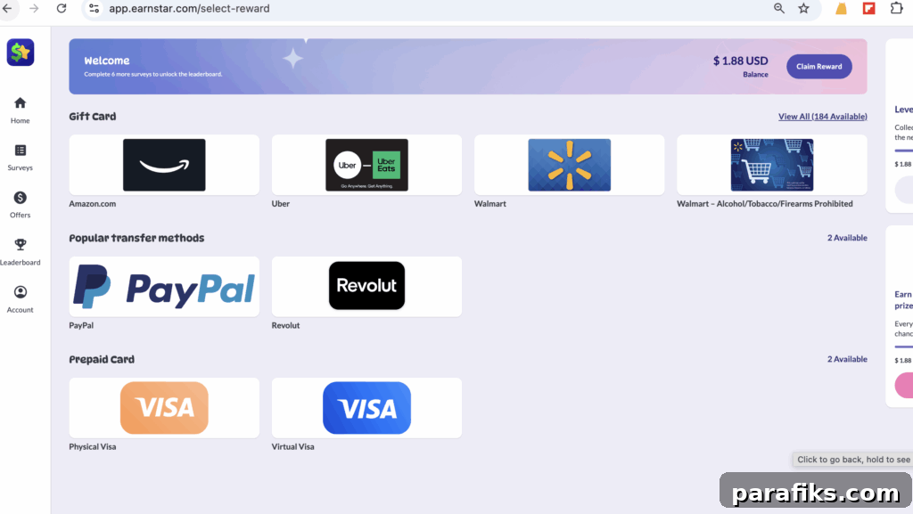 EarnStar Review: Can You Make Real Money from Surveys & Games? 7 Here are some of the options for withdrawing money from EarnStar.
