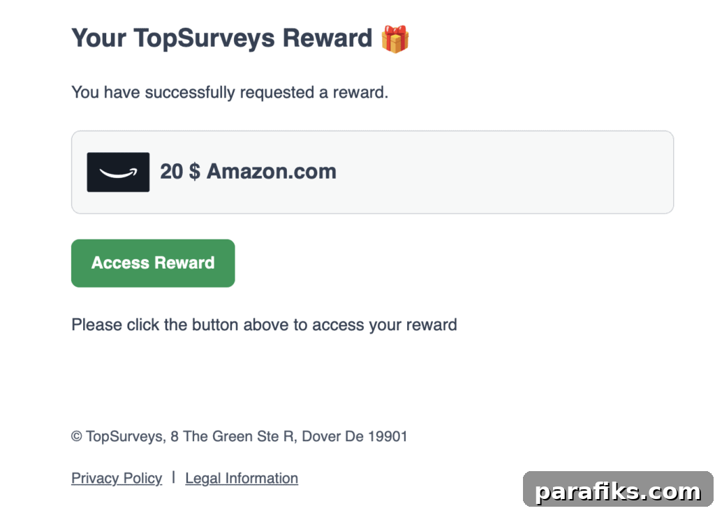 TopSurveys Review: How I Made $20.06 in a Single Day 4 Here's proof that I successfully cashed out a $20 Amazon gift card from TopSurveys after reaching the payout threshold.