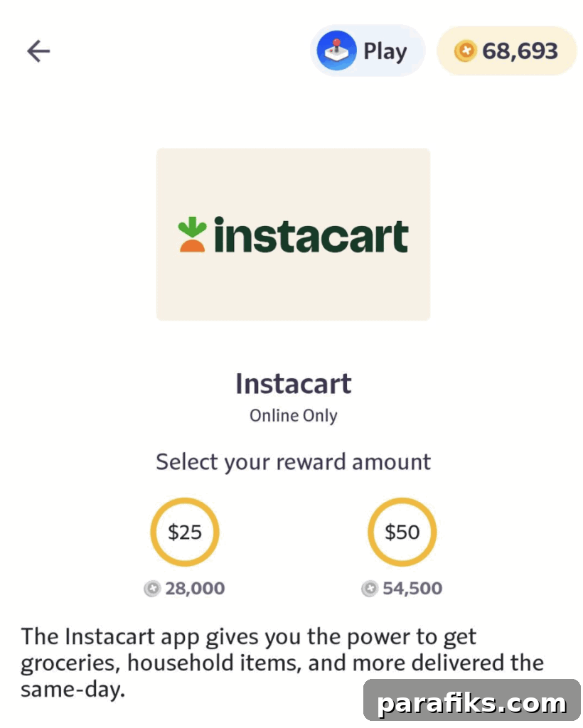 Instacart gift card on Fetch Rewards