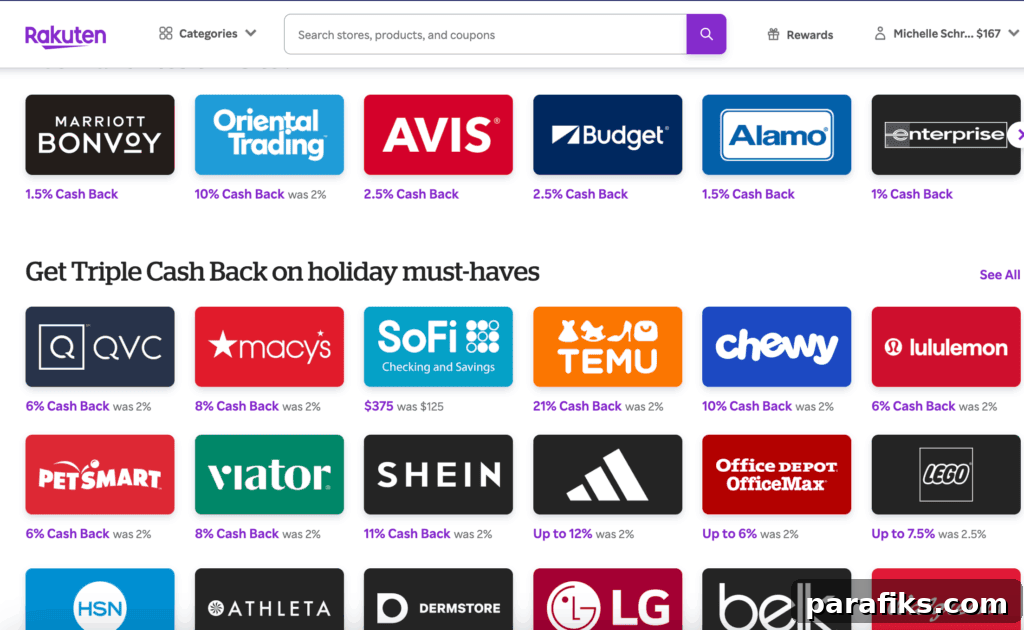 Example of cash back percentage when shopping online