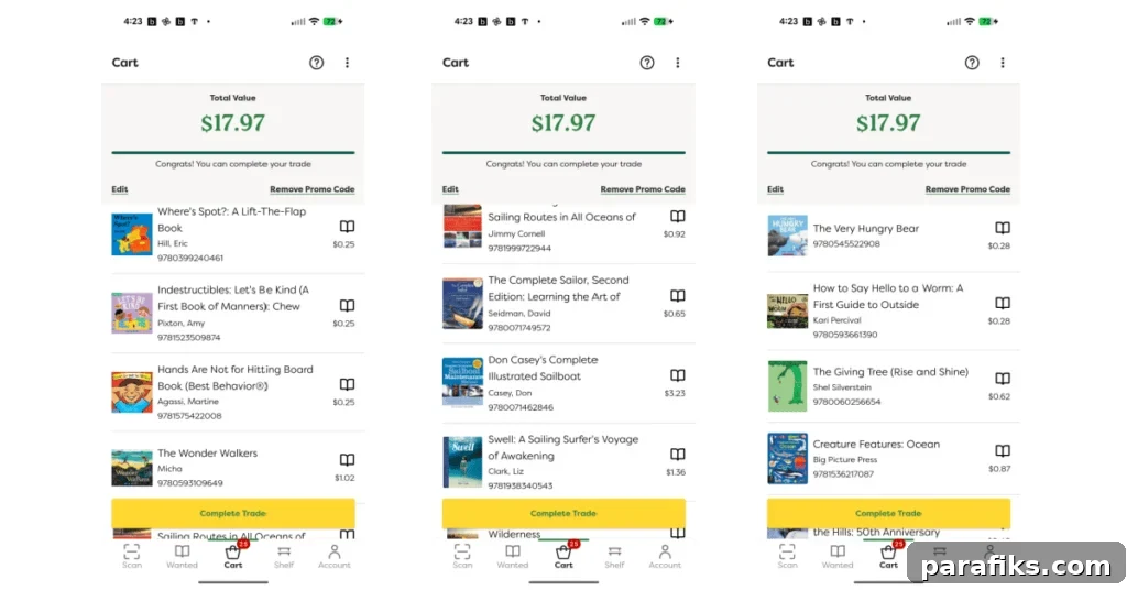 Here are three screenshots from my World of Books app so that you can see how much they pay per book.