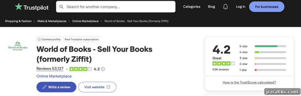 World of Books has over 53,000 Trustpilot reviews, with an average of 4.2 out of 5 stars.