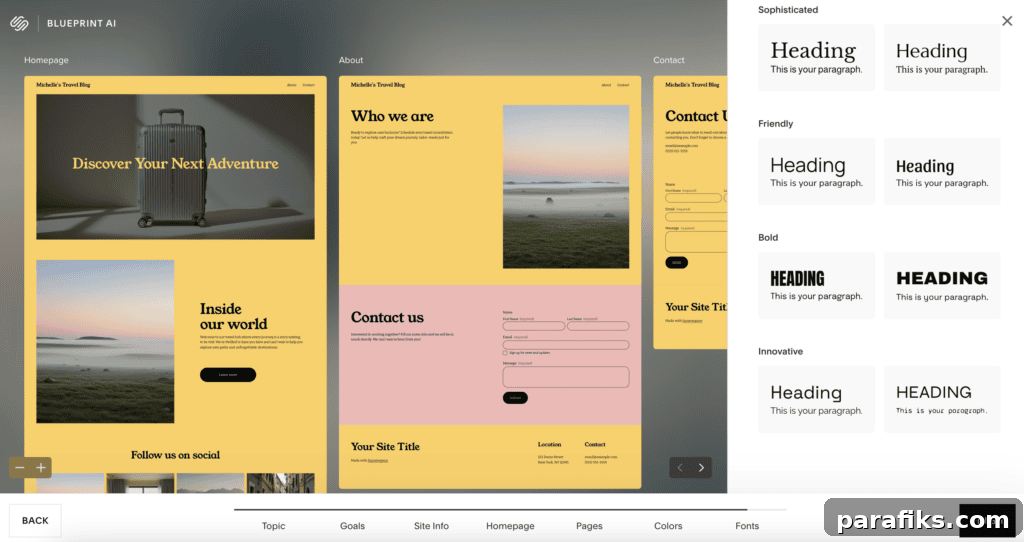 How Squarespace Blueprint AI Helps You Start Building Your Site 4 Here are some of the font choices you will see.