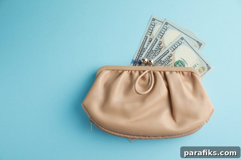 11 Low-Effort Strategies to Grow Your Wealth Fast 2 One leather purse with money on light blue background, top view.