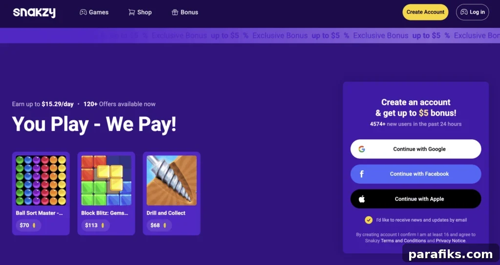 Snakzy App Review: How I Earned $55 Playing Mobile Games 2 Snakzy homepage