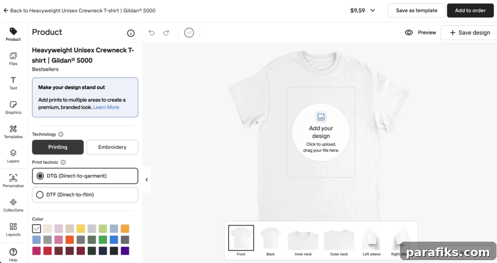 Here's what it looks like when you create a custom shirt on Gelato.